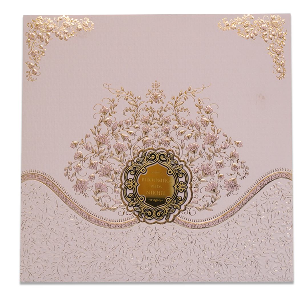 Pink Floral Embossed Padded Wedding Card - KSSC2290