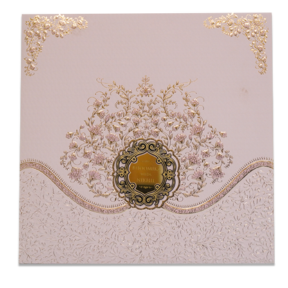 Pink Floral Embossed Padded Wedding Card - KSSC2290