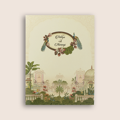 Cream Palace Peacock Wedding Card - KAA05190