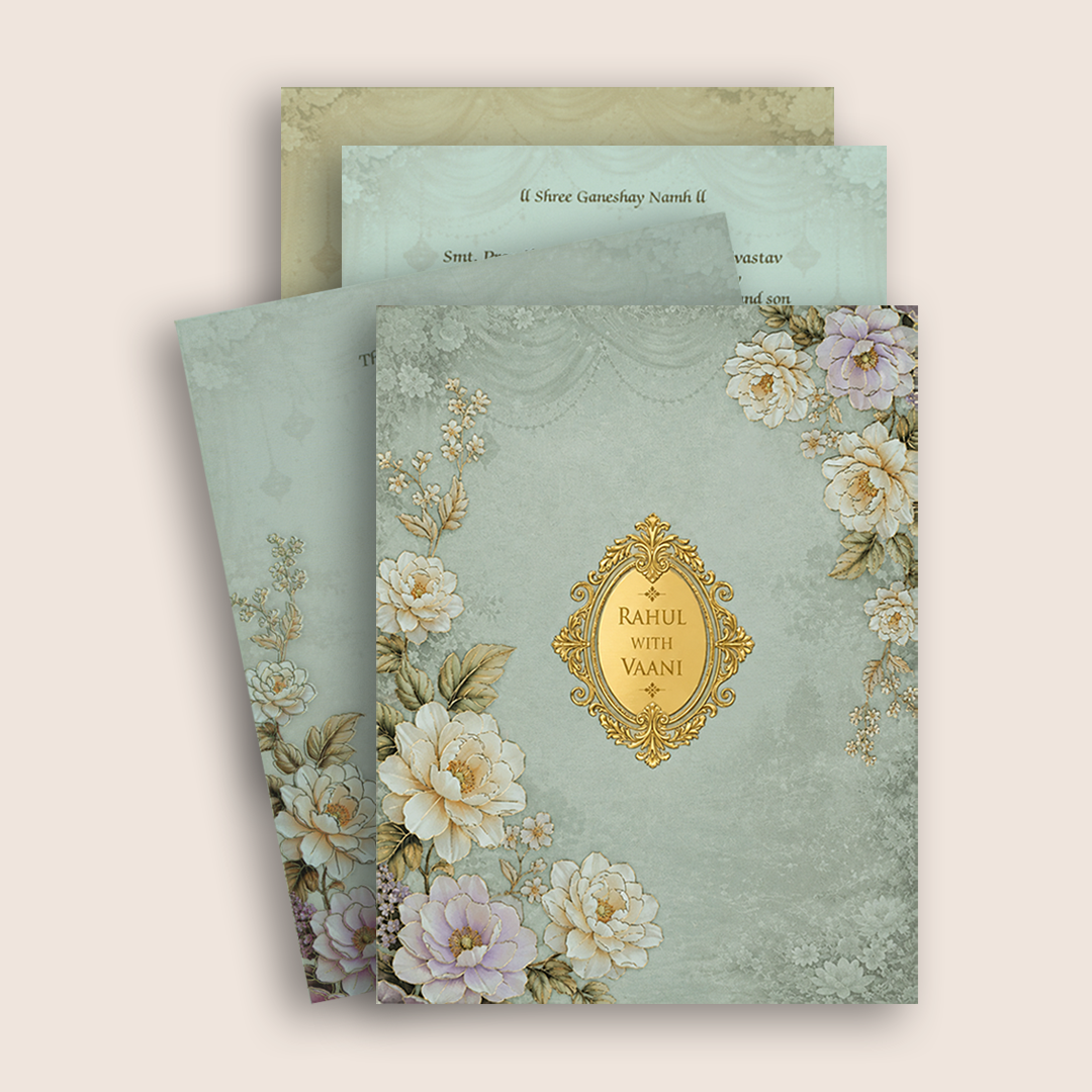 Grey Floral Padded Invitation Card - KPR07260