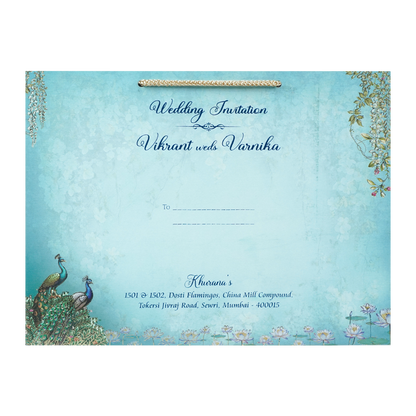 Navy Blue Peacock Bag Style Wedding Card-KSI65160