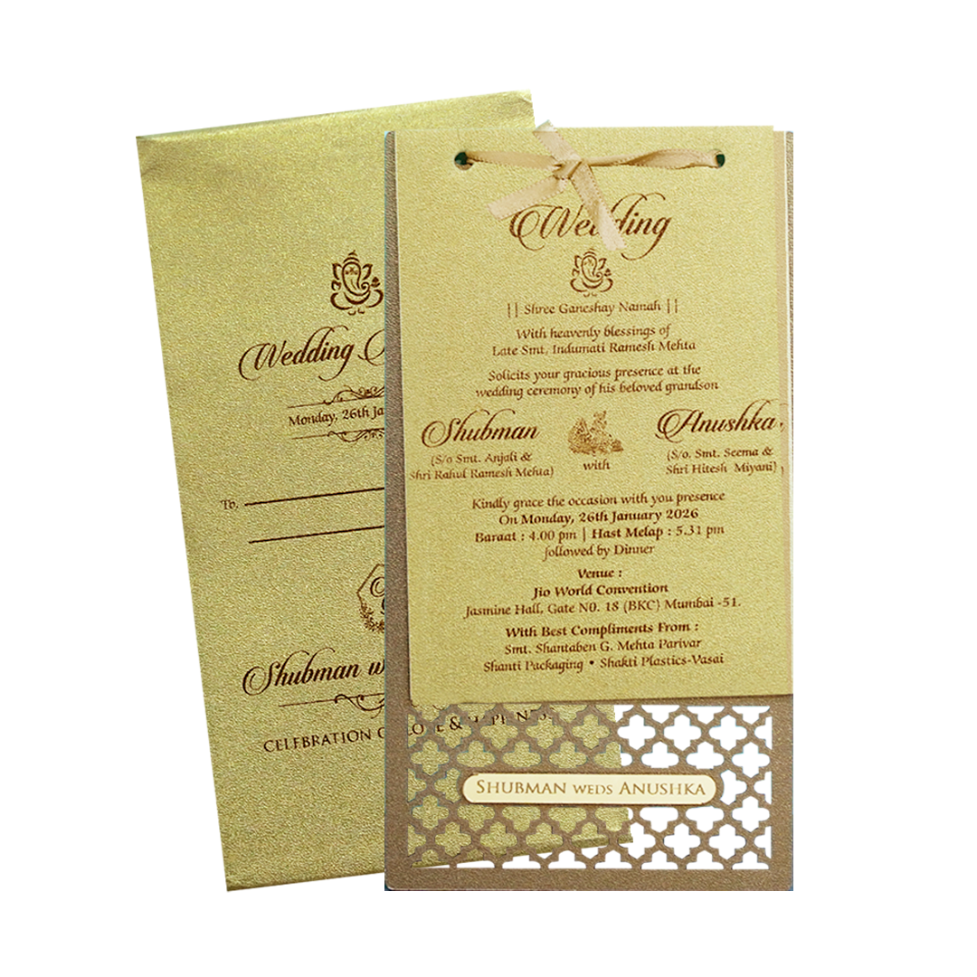 Gold MDF Laser Cutout Wedding Invitation Card - KRB07140