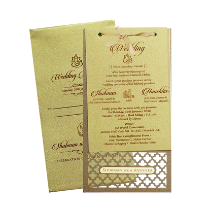 Gold MDF Laser Cutout Wedding Invitation Card - KRB07140