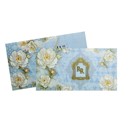 Blue Floral Embossed Luxury Wedding Invitation-KPR24730