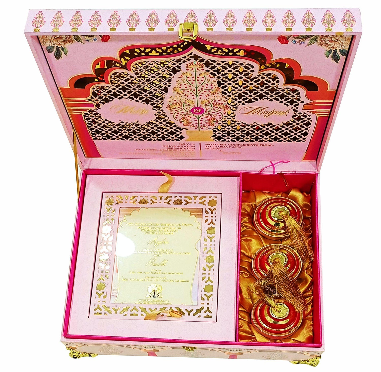 Pink Ultra Premium Floral Box Invitation With Sweets Containers-KNKUP003