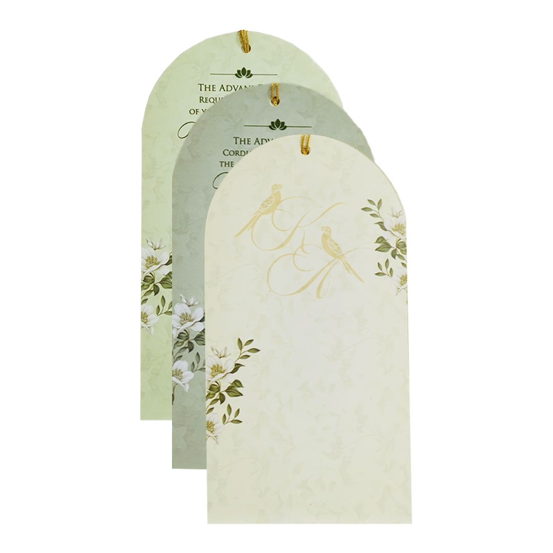 Green Floral Arch Laser-Cut Wedding Card - KFR16130