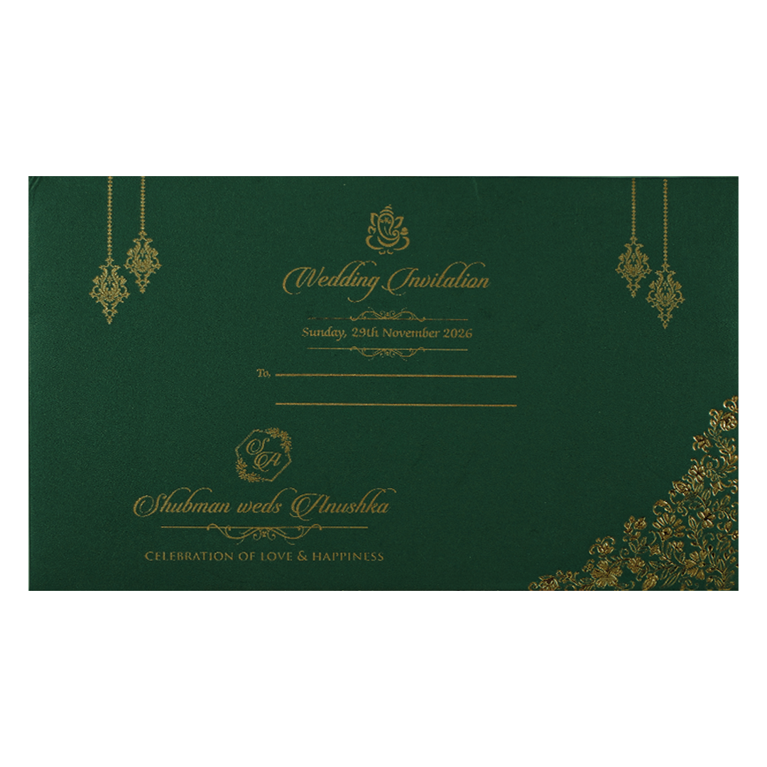 Green Gold Medallion Padded Wedding Card-KRB09330