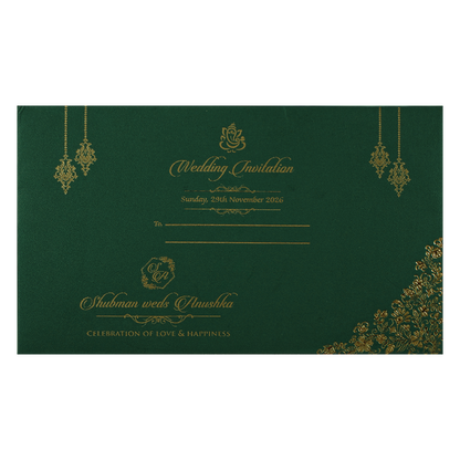 Green Gold Medallion Padded Wedding Card-KRB09330