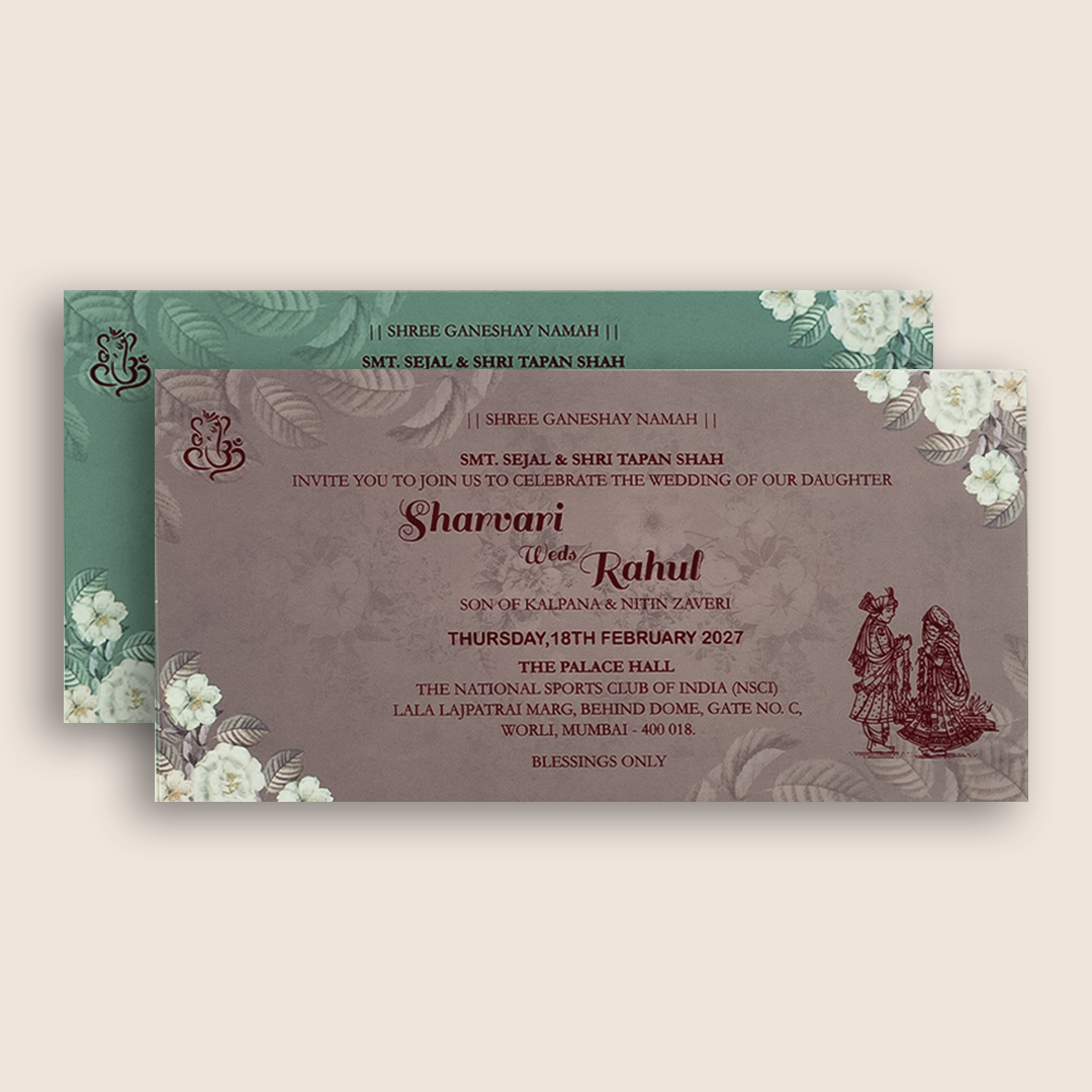 Pastel Blue Floral Padded Door Style Wedding Card - KVN06860