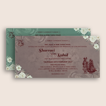 Pastel Blue Floral Padded Door Style Wedding Card - KVN06860
