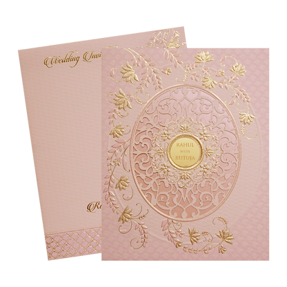 Pink Gold Lasercut Floral Padded Wedding Card -KMMWD1119