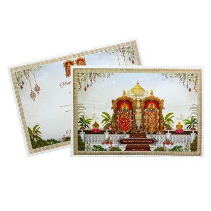 Balaji Padmavati Temple Theme Padded Gold Foil Wedding Invitation Card-KRB09620