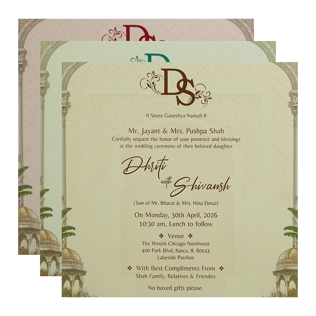 Cream Palace Padded Wedding Card - KSH72710