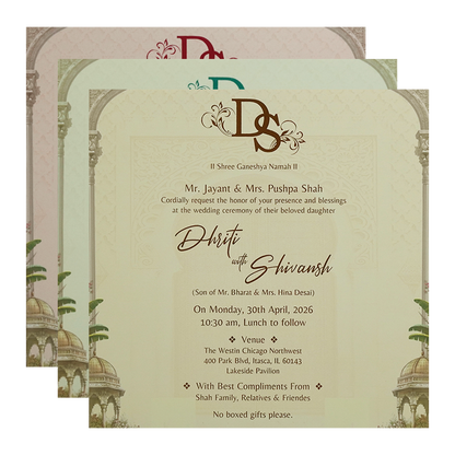 Cream Palace Padded Wedding Card - KSH72710