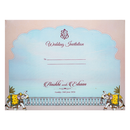 Pink Palace Laser Cut Padded Wedding Card-KJTS3689