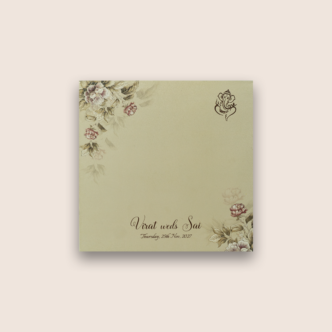 Cream Embossed Floral Padded Marriage Card - KPR023340