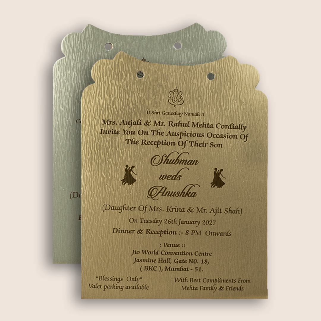 Gold Floral MDF Laser Cut Wedding Invitation Card - KRB09142