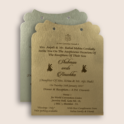 Gold Floral MDF Laser Cut Wedding Invitation Card - KRB09142