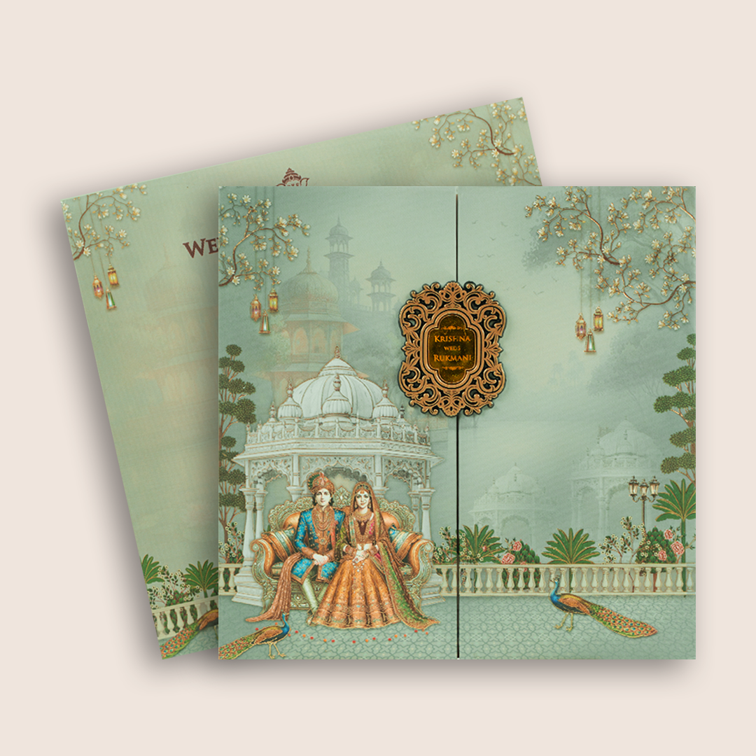 Grey Bride Groom Door Style Padded Invitation Card - KJTS1924