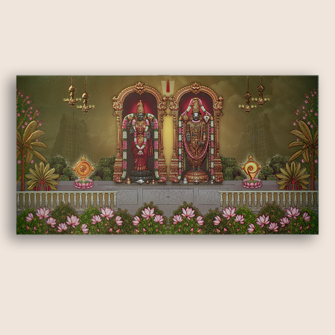 Green Embossed Lord Balaji Padmavati Marriage Card - KVN08050