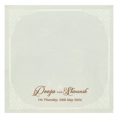 White Ganesha Floral Padded Wedding Card-KRE27580