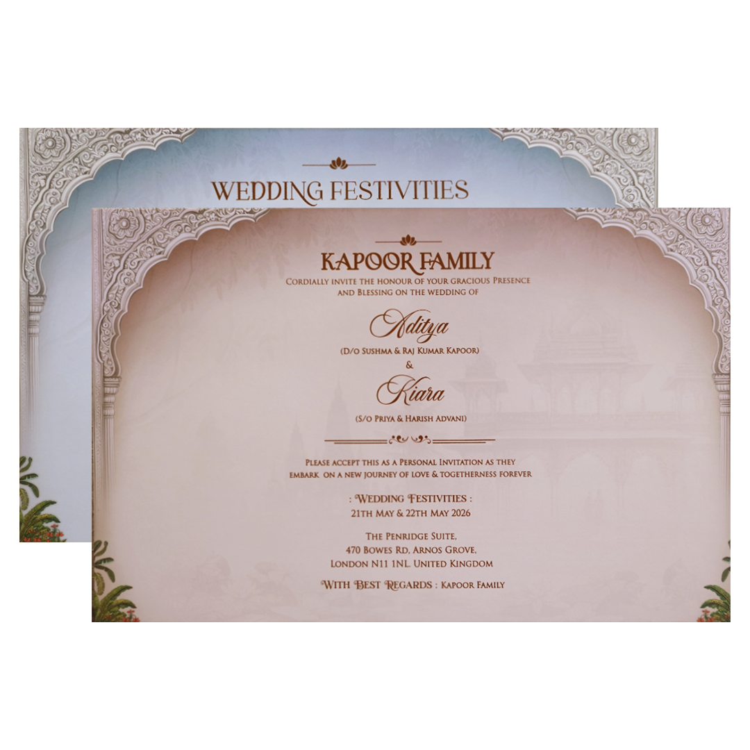 Royal Grey Palace Theme Wedding Card - KFR16330