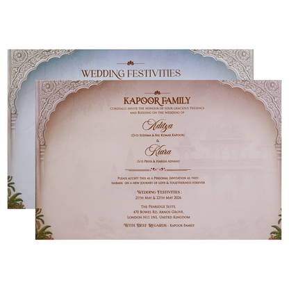 Royal Grey Palace Theme Wedding Card - KFR16330