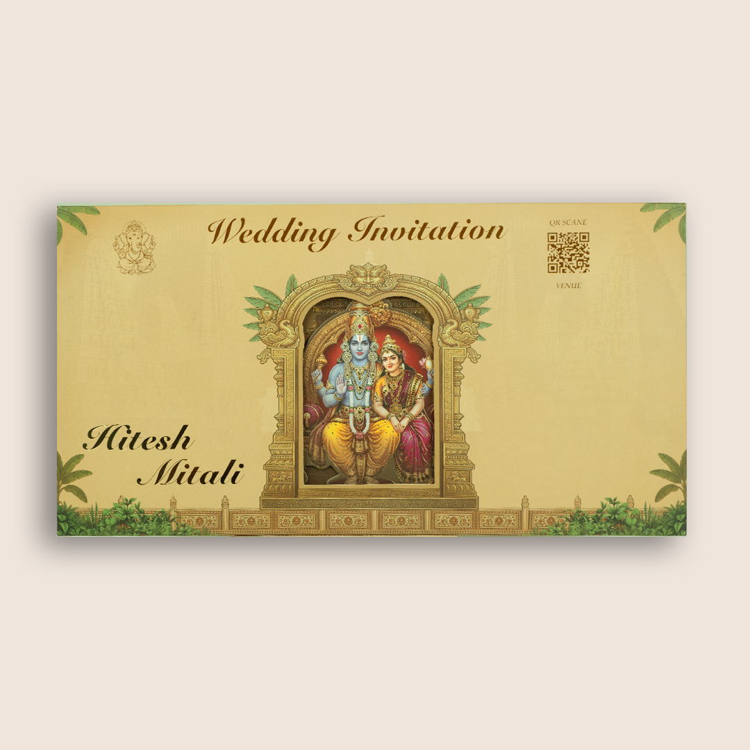Brown Lord Balaji Padmavathi Padded Wedding Invitation - KSH27090
