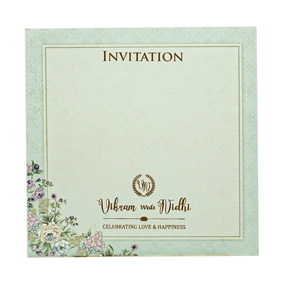 Blue Floral Padded Wedding Card-KRE26560
