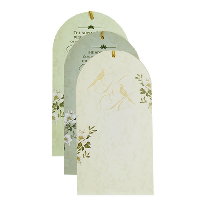 Green Floral Arch Laser-Cut Wedding Card - KFR16130
