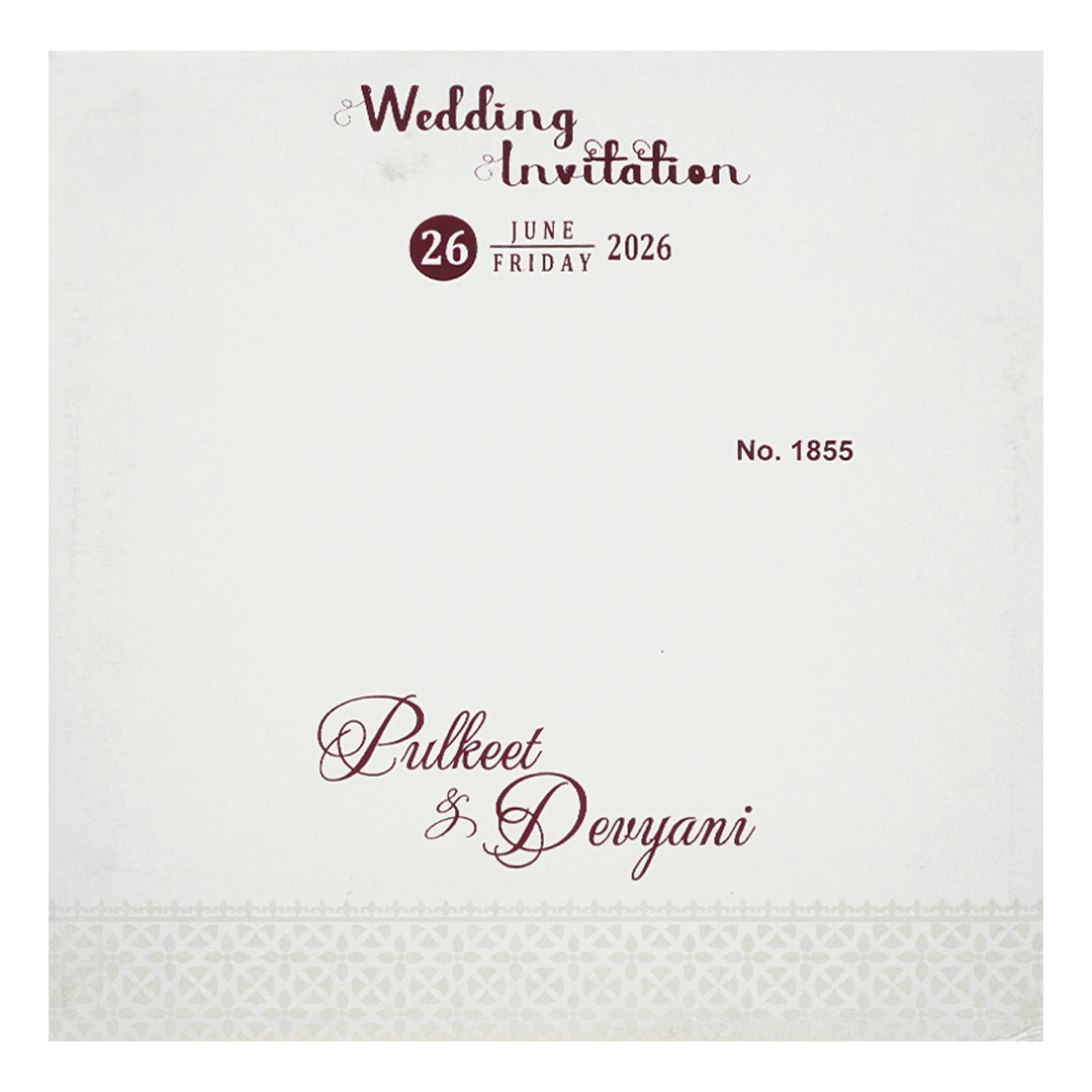 White Embossed Gold Door Padded Wedding Card-KJTS1855