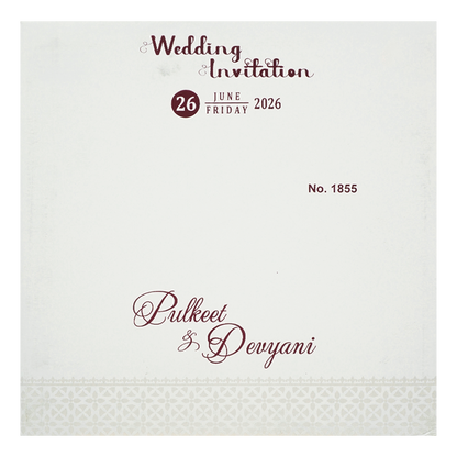 White Embossed Gold Door Padded Wedding Card-KJTS1855