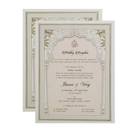Cream Padded Laser Cut Heritage Couple Wedding Card-KMMEX8170