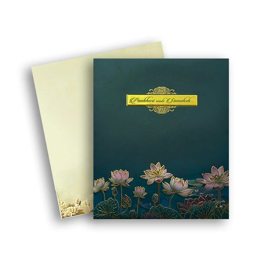 Blue Padded Lotus Wedding Invitation - KAK01350