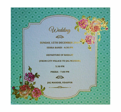 Light Green Ultra Premium Parrot Design Wedding Card -KNKUP012