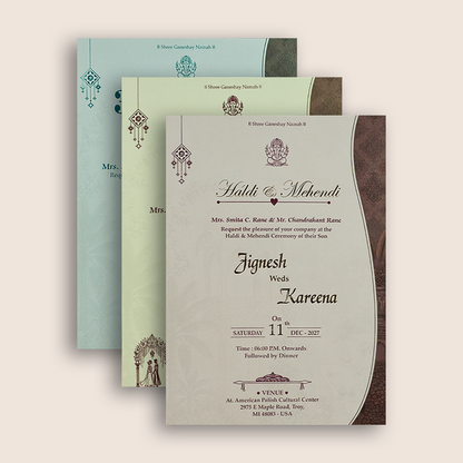 Beige Floral Padded Door Style Wedding Invitation - KSH18840