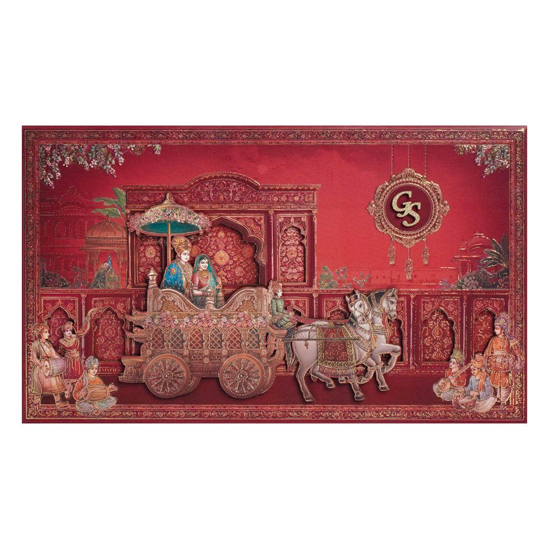 Red Procession Carriage Wedding Invitation Box -KSI64280