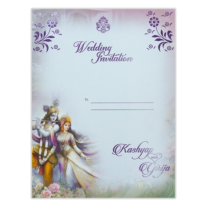 Lavender Krishna Radha Padded Wedding Card-KSH72370