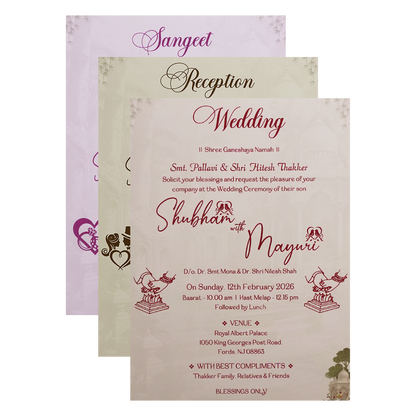 Cream Multicolor Procession Padded Wedding Card - KSH72450