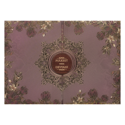 Check out Voilet Floral Gold Padded Wedding Card at best price.✅WhatsApp Support ✅Express Delivery.|King of cards.