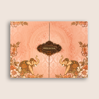 Pink Elephant Embossed Door Style Padded Wedding Card - KVN07910