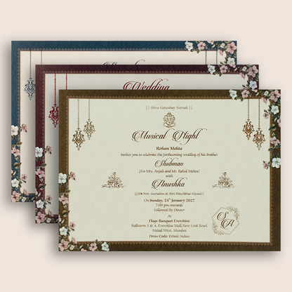 Teal Green Floral Laser Cut Padded Wedding Invitation - KRB10690