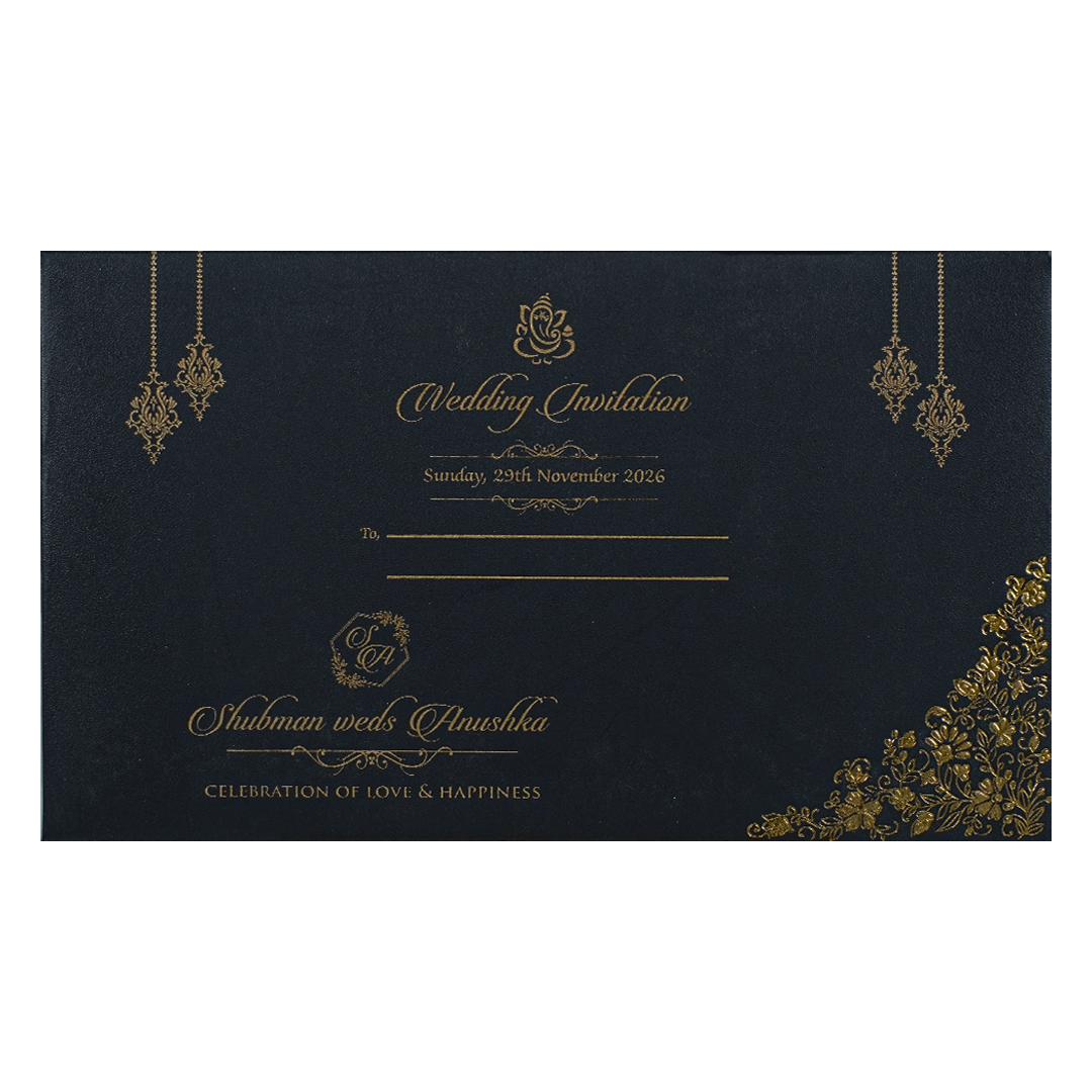 Black Gold Floral Padded Wedding Card-KRB09331