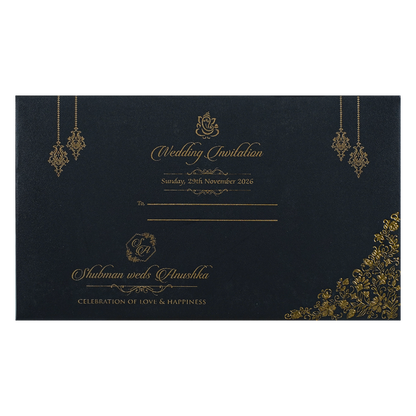 Black Gold Floral Padded Wedding Card-KRB09331