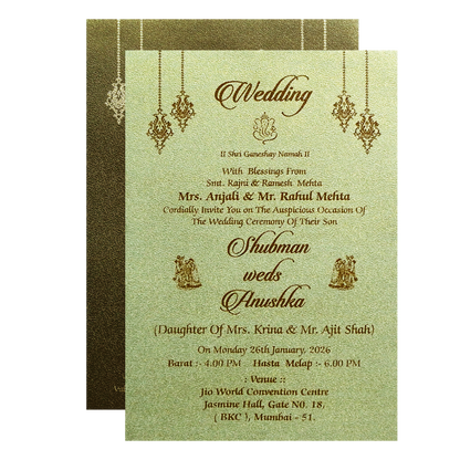 Brown Gold Padded Door Style Wedding Card-KRB08340