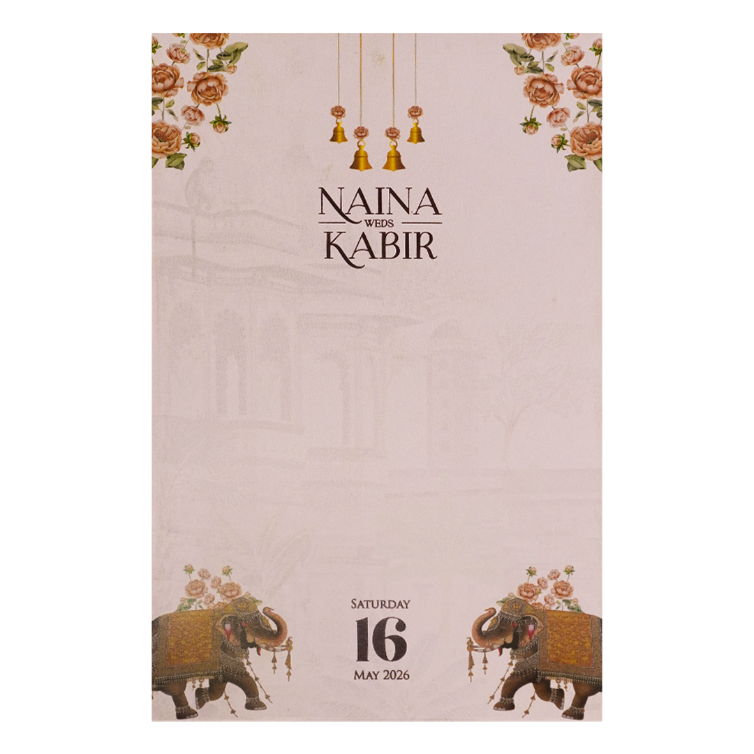 Elephant Carriage Cream Insert Wedding Card-KSH71040