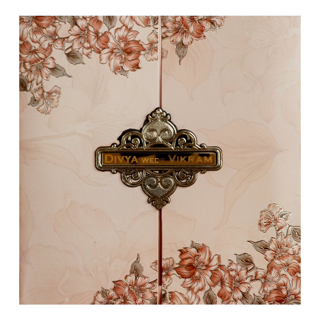 Peach Floral Door Wedding Card-KNSN6711P