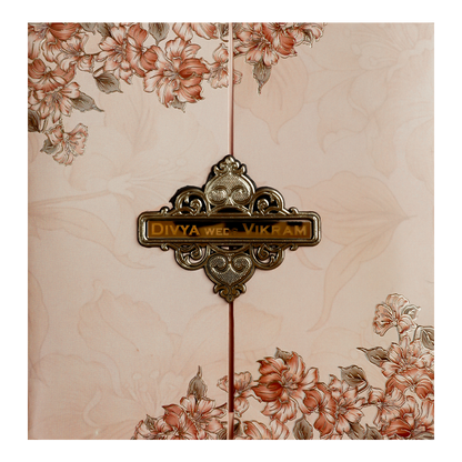 Peach Floral Door Wedding Card-KNSN6711P