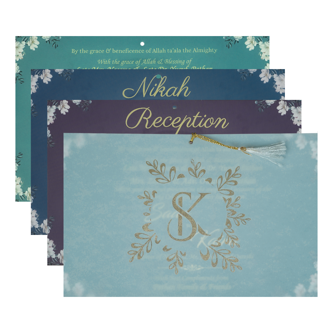  Buy Blue Floral Foiled Script Wedding Card 