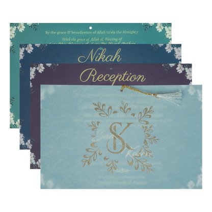  Buy Blue Floral Foiled Script Wedding Card 